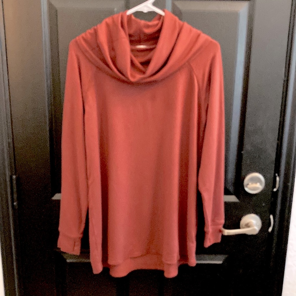 Grace & Lace🍂Burgandy/Rust Pullover long sleeve Cowl Neck Tunic Sweater